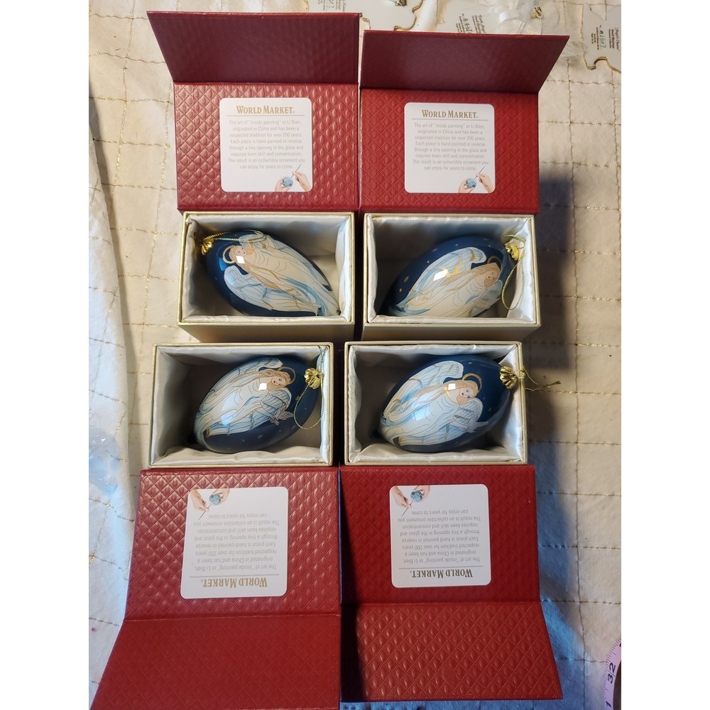 Li Bien World Market Angel Reverse Hand Painted Glass Ornament 2021 NEW Set Of 4